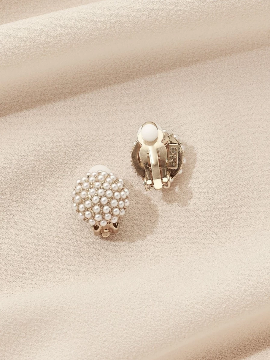 Olive & Piper Gold Pearl Pave Stud Clip-On Earrings for Women