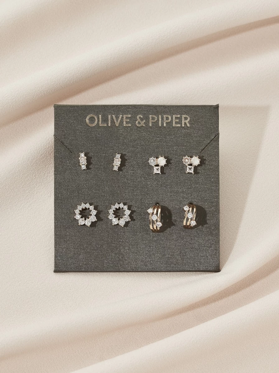 Olive & Piper Aurora Stud Earrings Set - Sparkling Cubic Zirconia Studs for Women