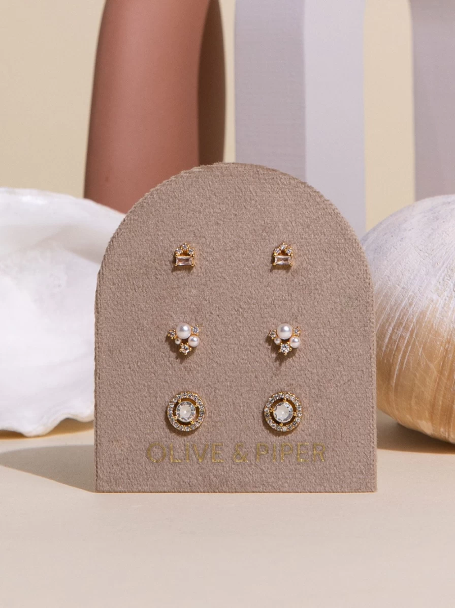 Olive & Piper Petite Stud Earrings Set - Minimalist Gold & Silver Small Studs for Women