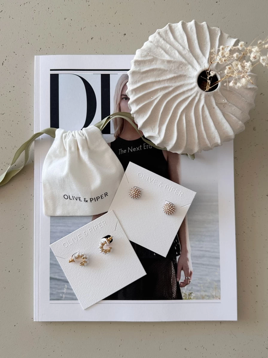 Olive & Piper Nadine Pearl Earrings Set Of 2 in Gold - Elegant Pearl Jewelry