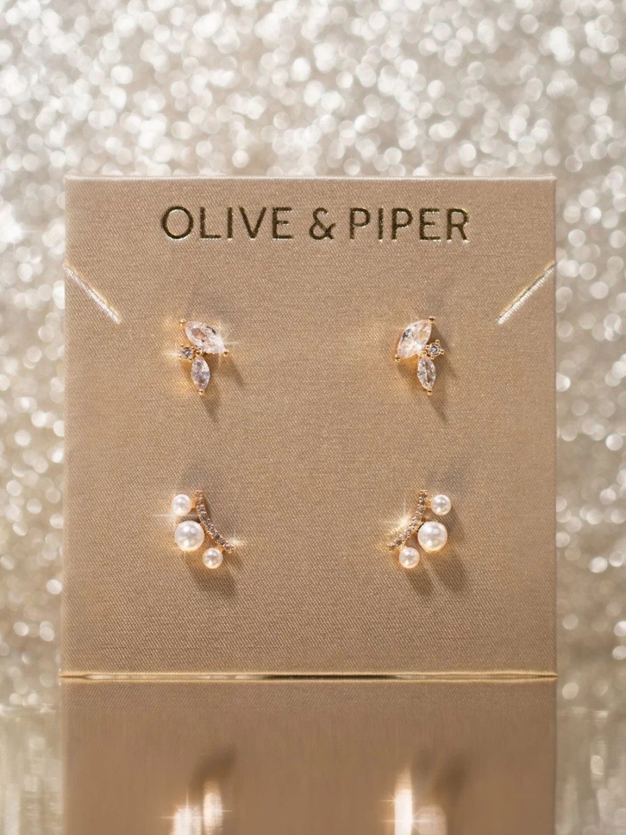 "Olive & Piper Sasha Stud Earrings Set - Elegant Gold Studs for Women"