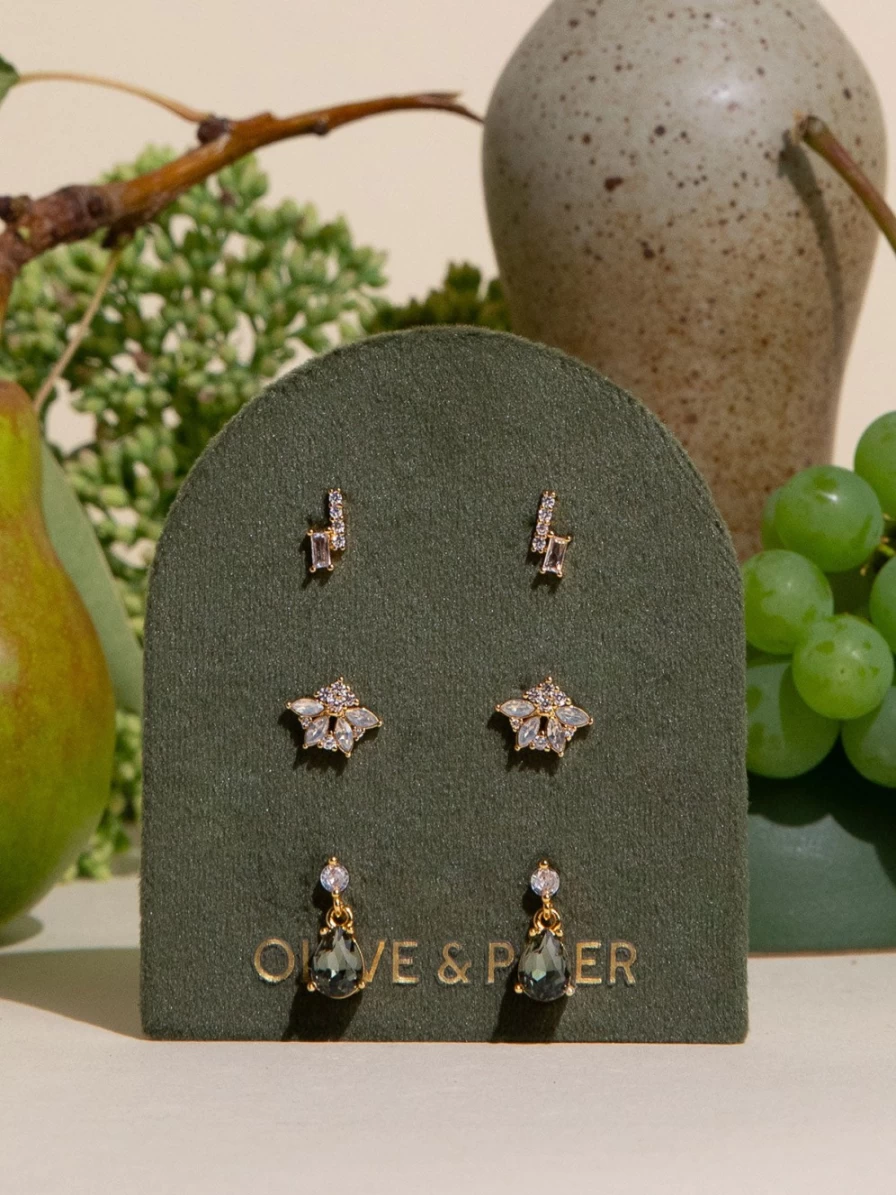 Olive & Piper Gold Tuileries Petite Stud Earrings Set - Minimalist Hoop Earrings for Women