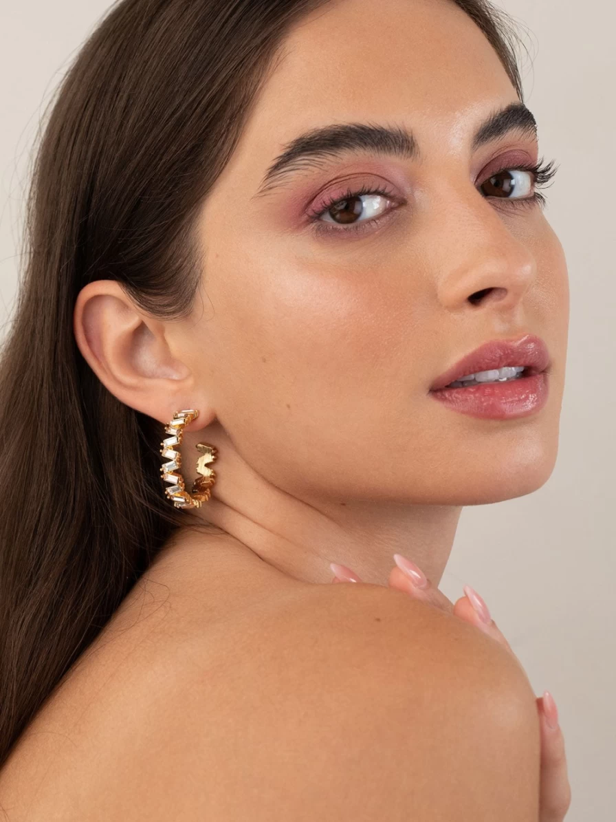 Olive & Piper Isabel Hoops Earrings in Gold, Blush & Clear - Elegant Rose Gold Hoop Earrings