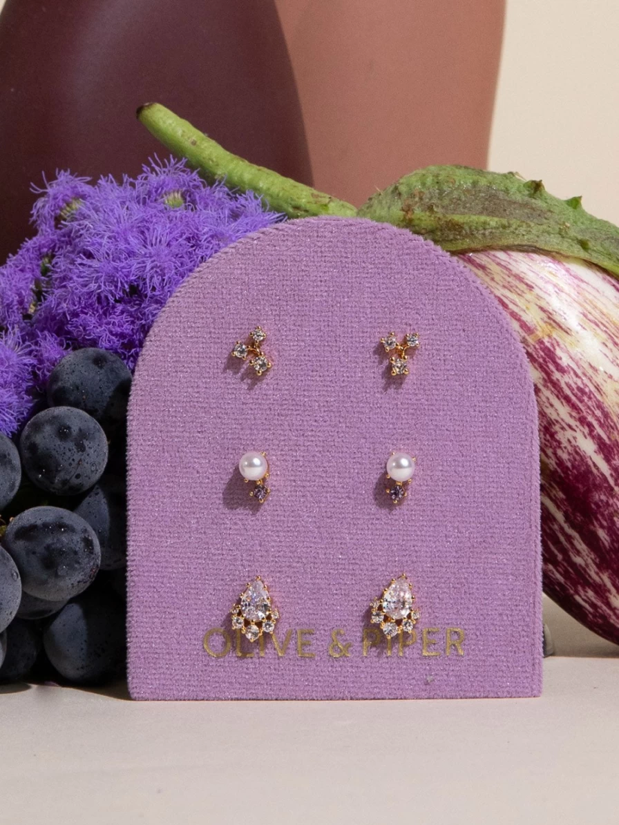 Olive & Piper Gold Violette Petite Stud Earrings Set - Elegant Small Hoop Studs