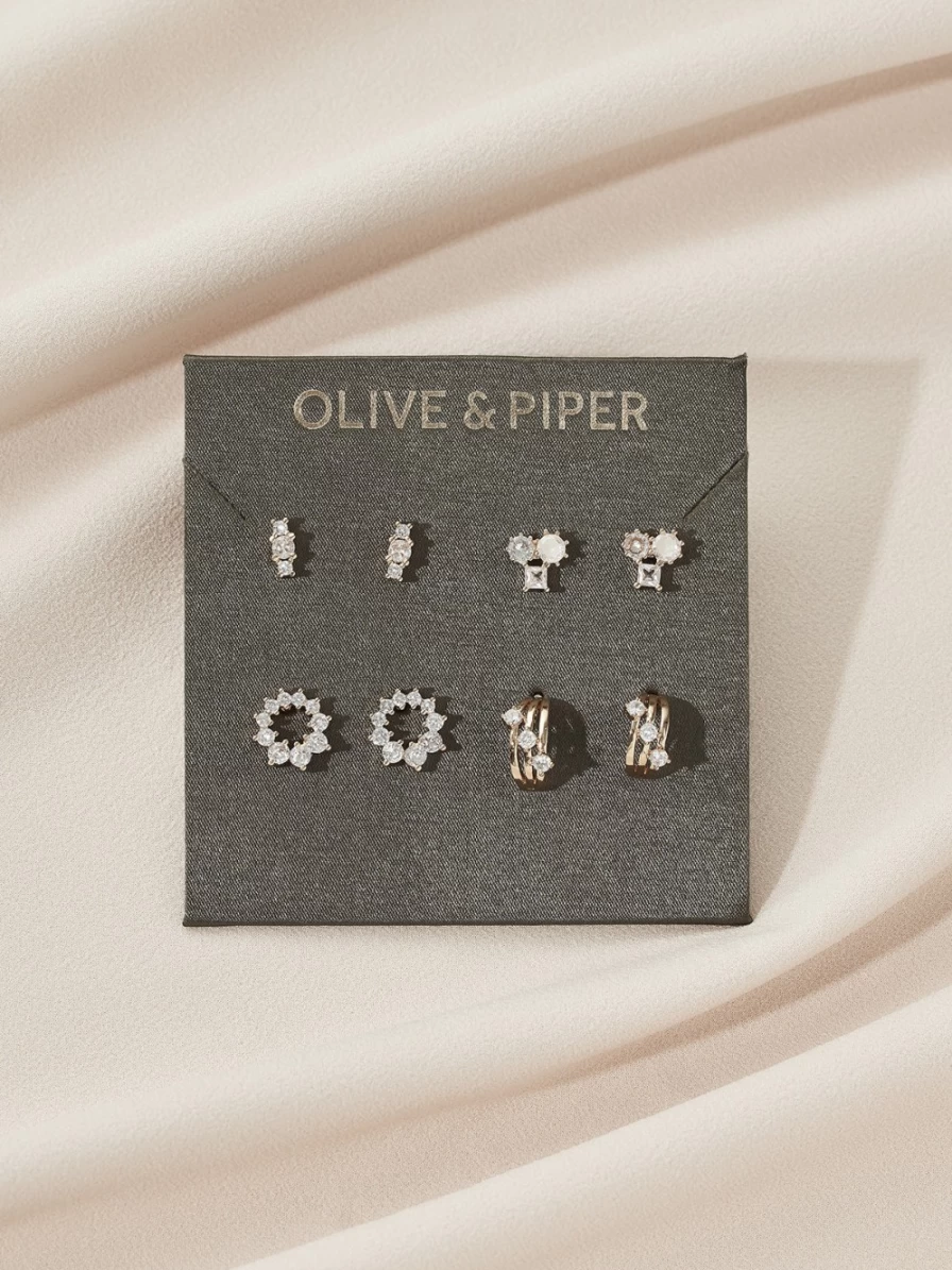 Olive & Piper Aurora Stud Earrings Set - Sparkling Cubic Zirconia Studs for Women