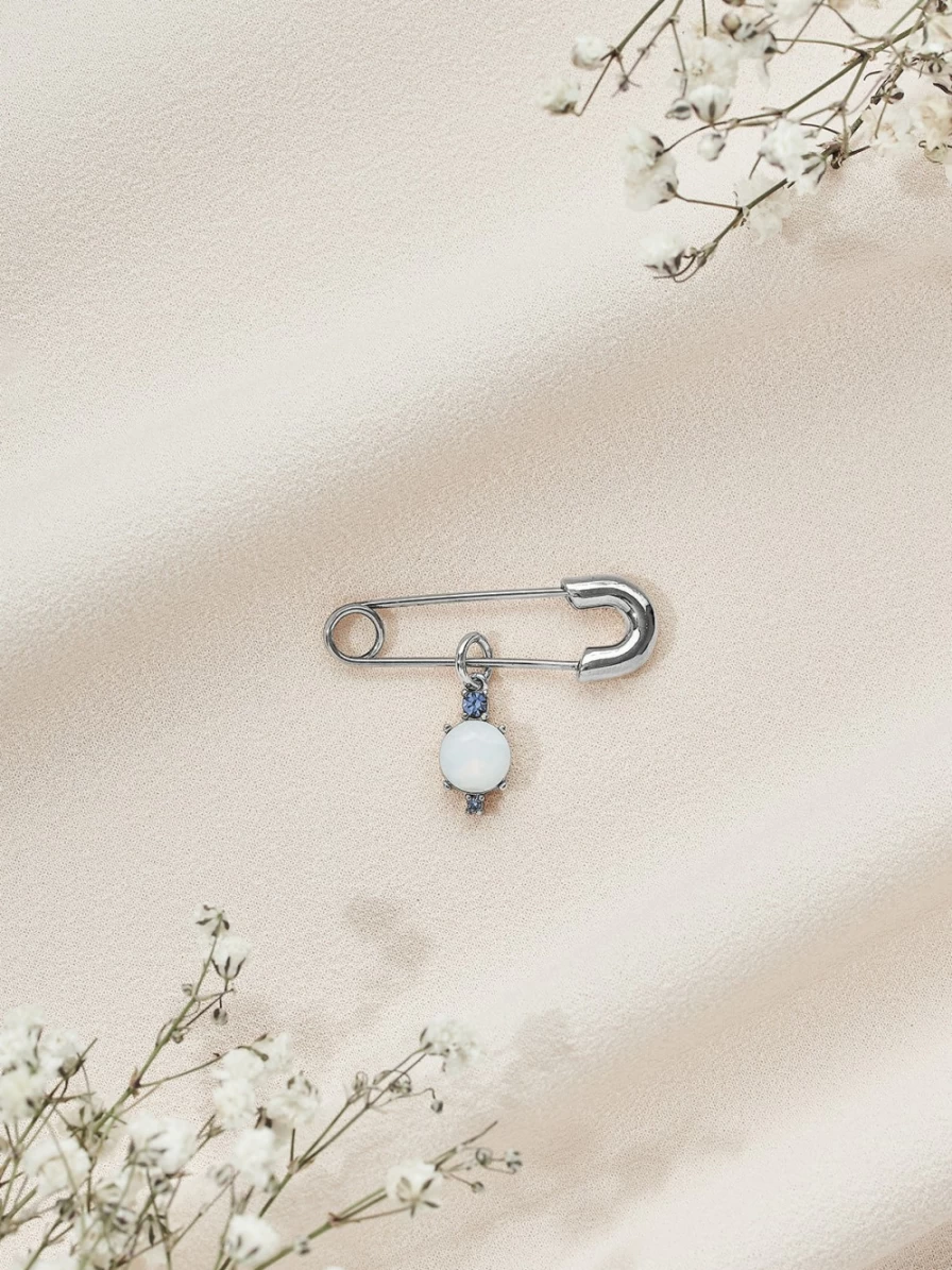 Olive & Piper Something Blue Round Enamel Pin - Silver & Cloud Bridal Jewelry
