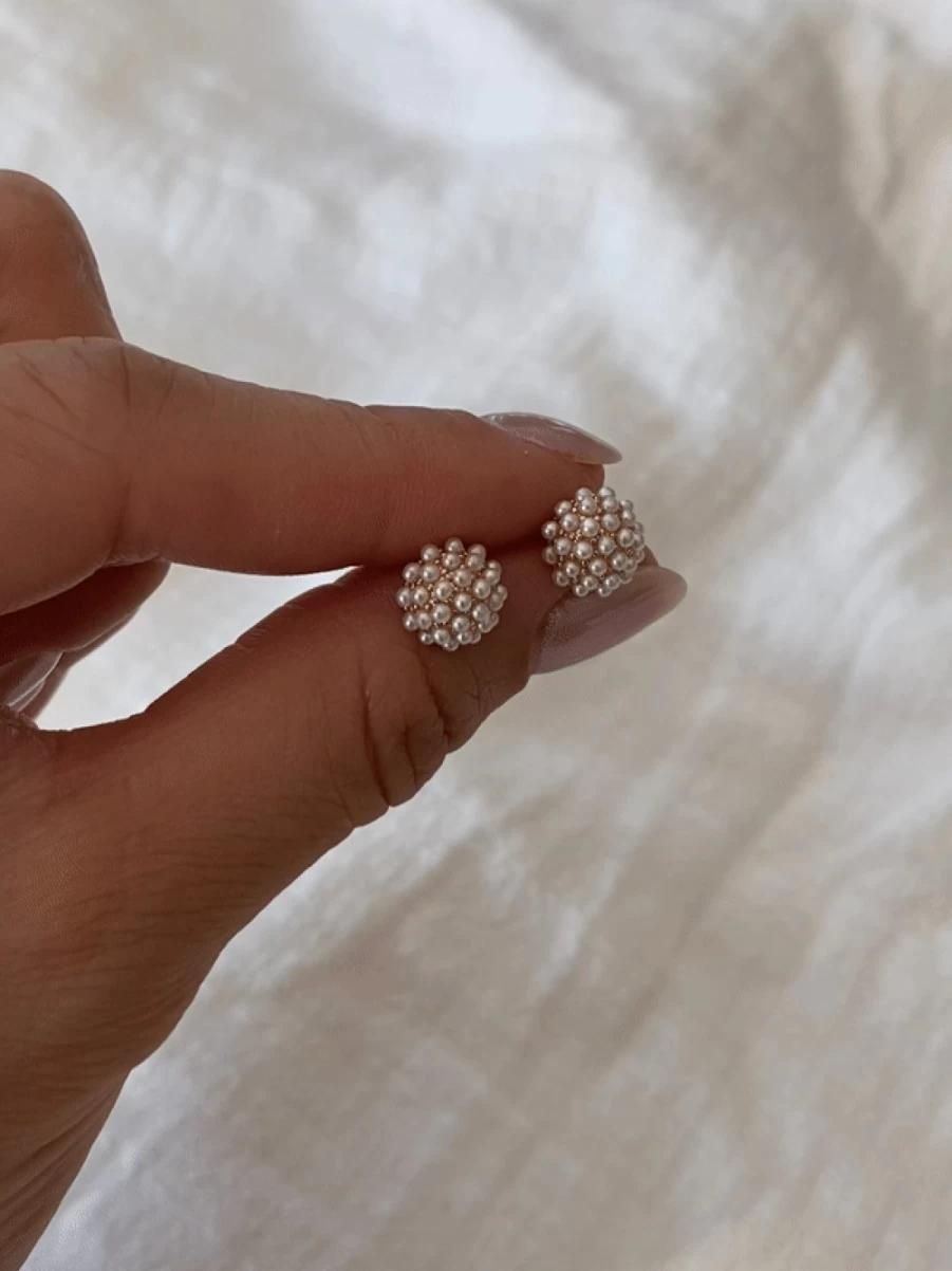 Olive & Piper Gold Mini Pearl Pave Stud Earrings - Elegant & Dainty Jewelry