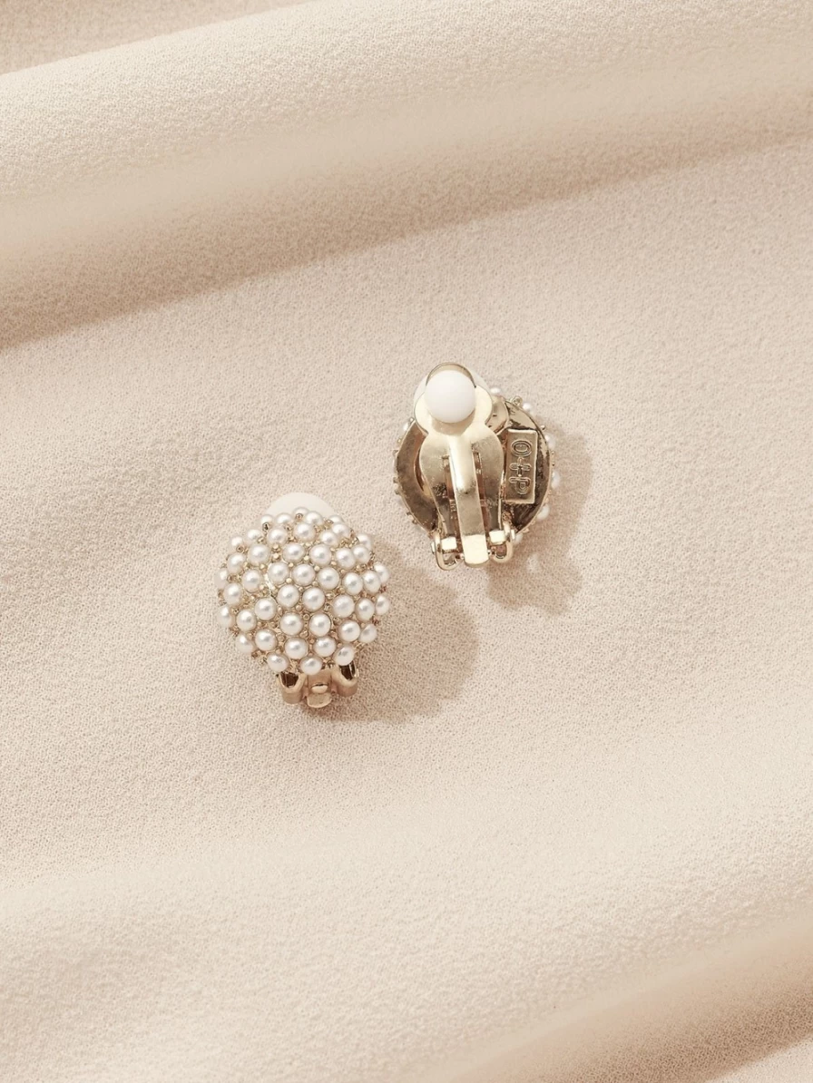 Olive & Piper Gold Pearl Pave Stud Clip-On Earrings for Women