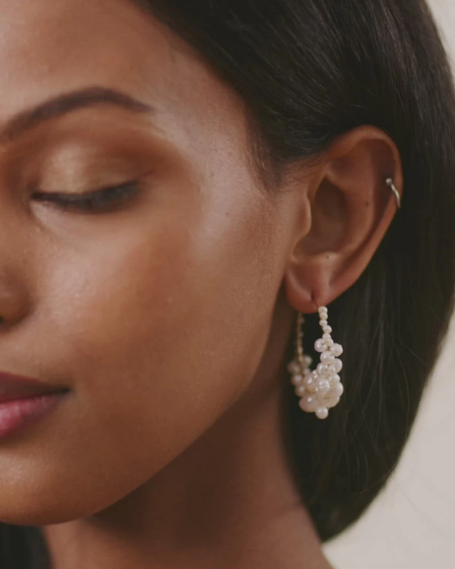 Olive & Piper Cruz Pearl Hoop Earrings in Gold - Elegant Pearl Studded Hoops
