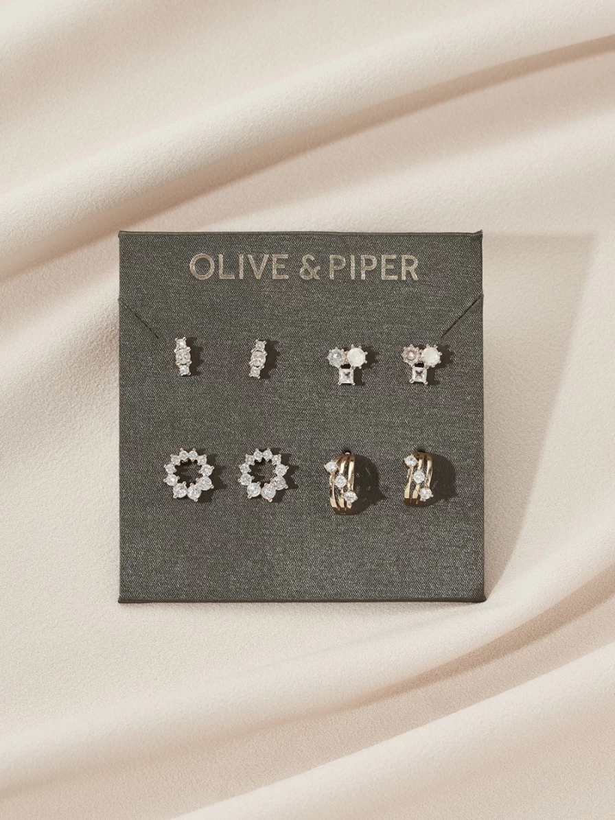 Olive & Piper Aurora Stud Earrings Set - Sparkling Cubic Zirconia Studs for Women