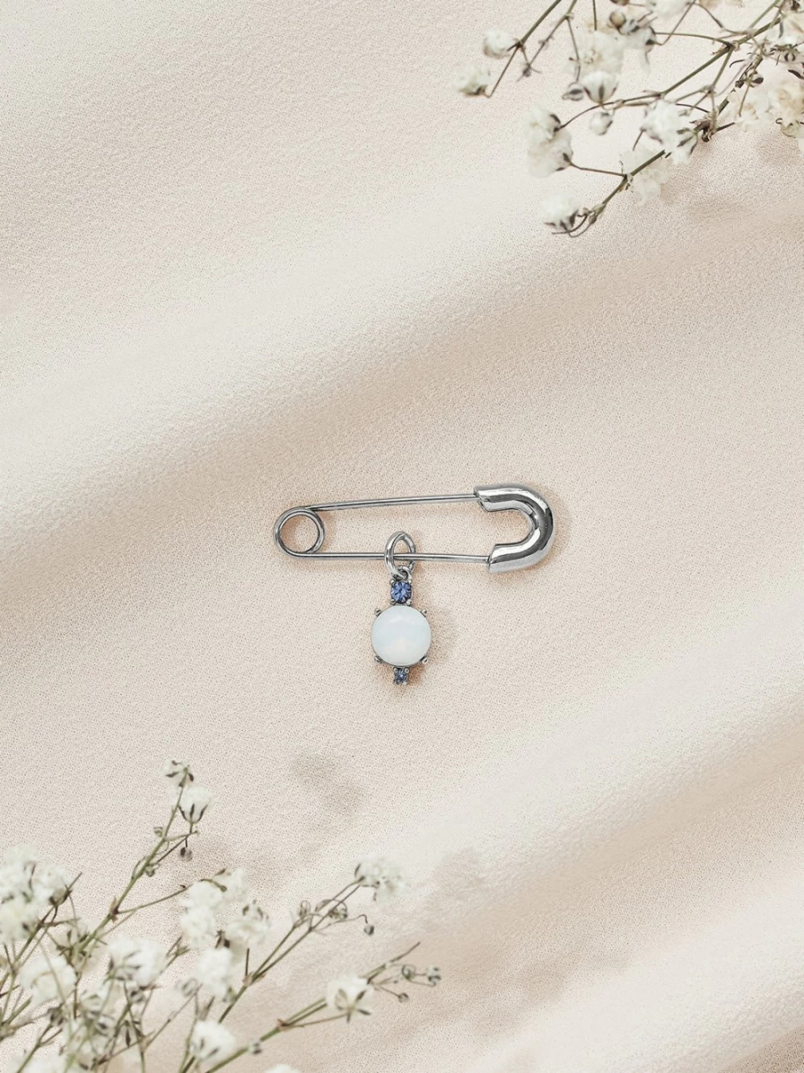 "Olive & Piper Something Blue Round Enamel Pin - Silver & Cloud Color"