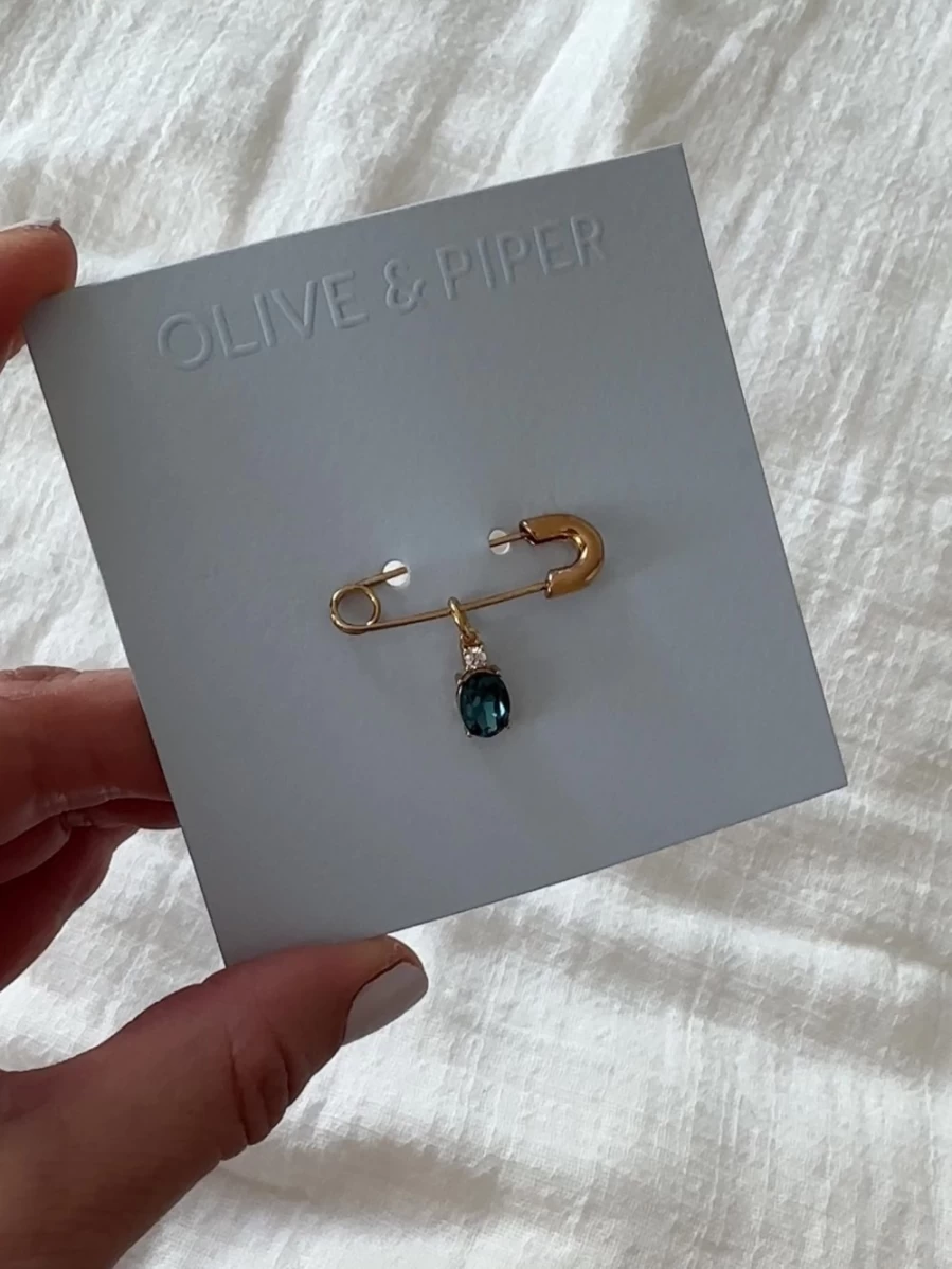 "Olive & Piper Something Blue Oval Pin - Elegant Bridal Jewelry for Weddings"