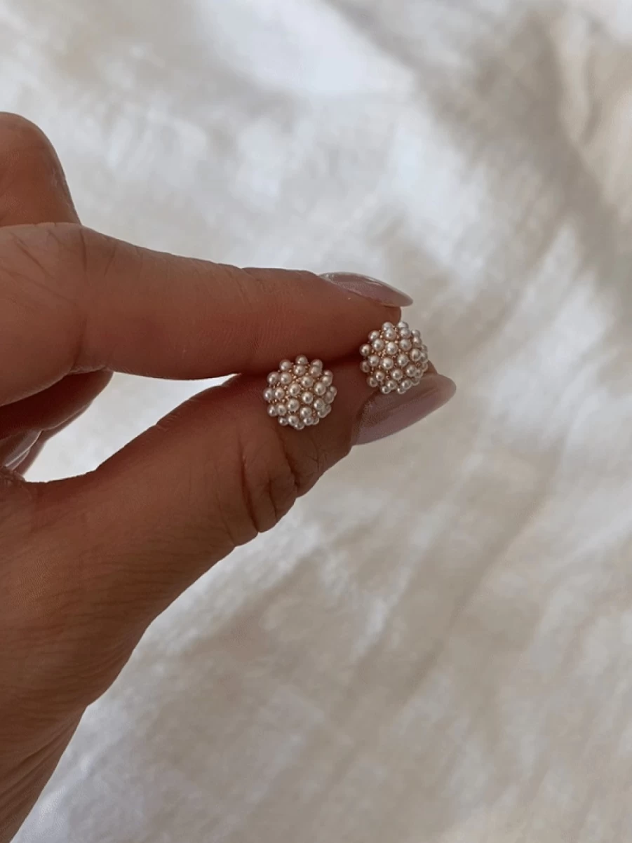 Olive & Piper Gold Mini Pearl Pave Stud Earrings - Elegant & Dainty Jewelry