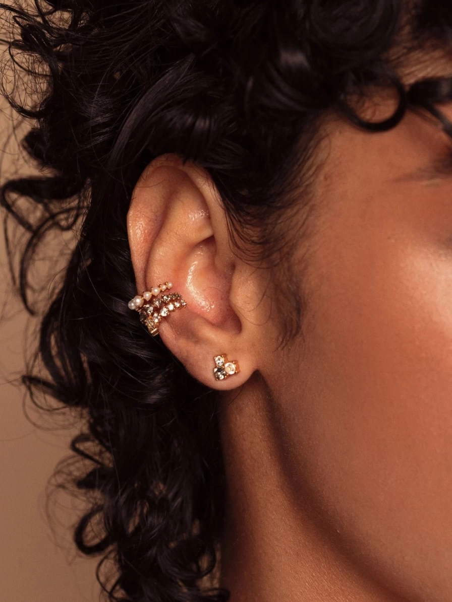 Olive & Piper Taye Stud Earrings in Gold & Green | Elegant Dainty Studs