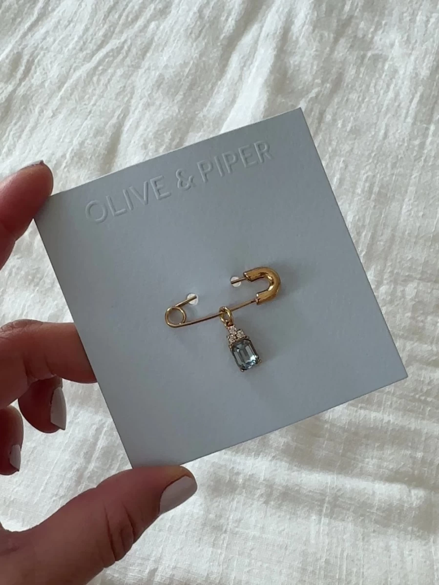 "Olive & Piper Something Blue Emerald Pin - Elegant Bridal Jewelry Gift"