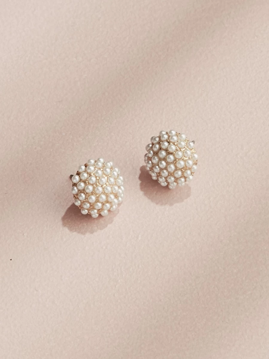 Olive & Piper Gold Pearl Pave Stud Earrings - Elegant & Timeless Jewelry