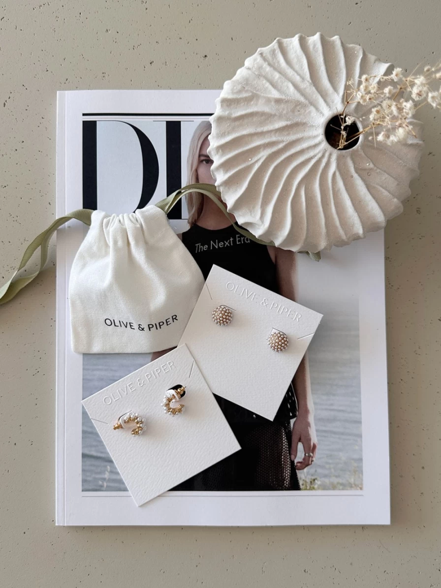 Olive & Piper Nadine Pearl Earrings Set Of 2 in Gold - Elegant Pearl Studs for Women